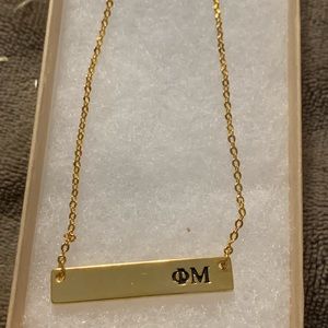 New Phi Mu Bar Gold Plated Necklace Greek Sorority